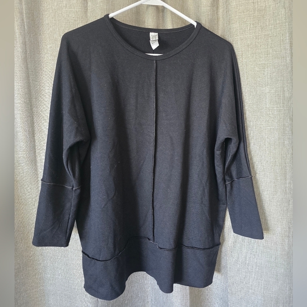 Spanx Sz S Black 3/4 Dolman Sleeve Round Neck Pullover Reverse Seam Sweatshirt